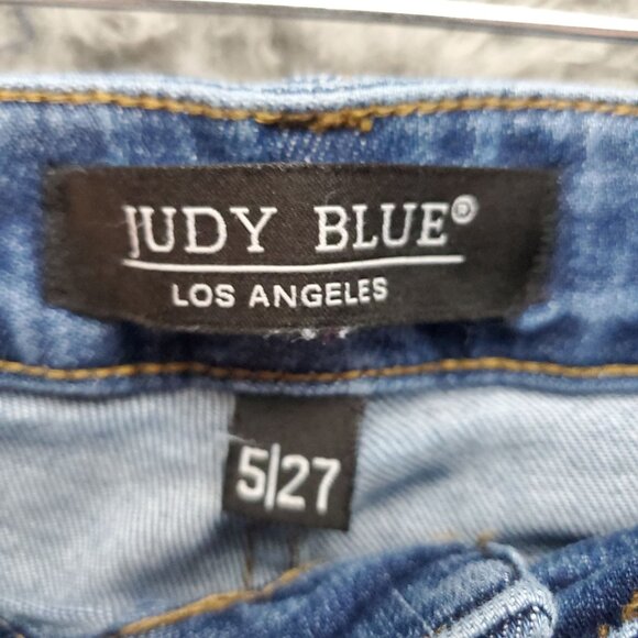 Judy Blue Jeans Womens 5/27 Blue Capri Fit Distressed Cotton Blend Denim - Picture 2 of 10